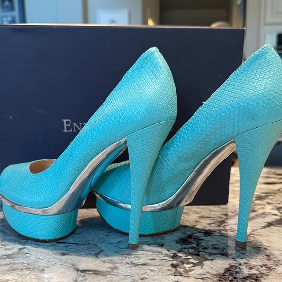 Enzo Angiolini Aqua Snakeskin Peep-Toe Heels “Love U Too” - Picture 7 of 10